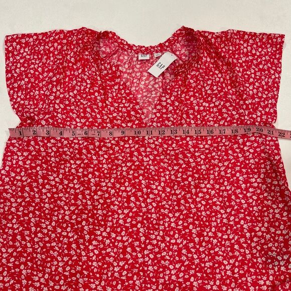 NWT GAP Red Floral Blouse Women’s Large Short Sleeve Lightweight Top - Picture 5 of 5